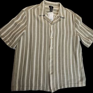 Men's Large Size Thick Viscose Striped Short Sleeve Shirt -New With Tages